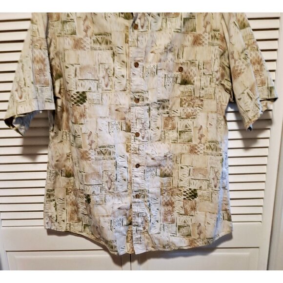 Vintage Woolrich Mens Beige & Green Short-Sleeve Button-Up Shirt With Nature Pri - Picture 3 of 7